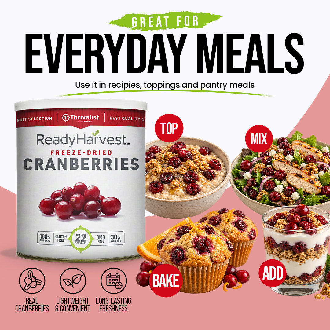 Ready Harvest Freeze-Dried Cranberries (30-Year Shelf Life)