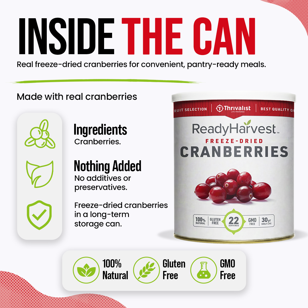 Ready Harvest Freeze-Dried Cranberries (30-Year Shelf Life)