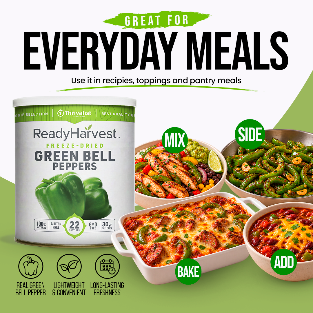 Ready Harvest Freeze-Dried Green Bell Peppers (30-Year Shelf Life)