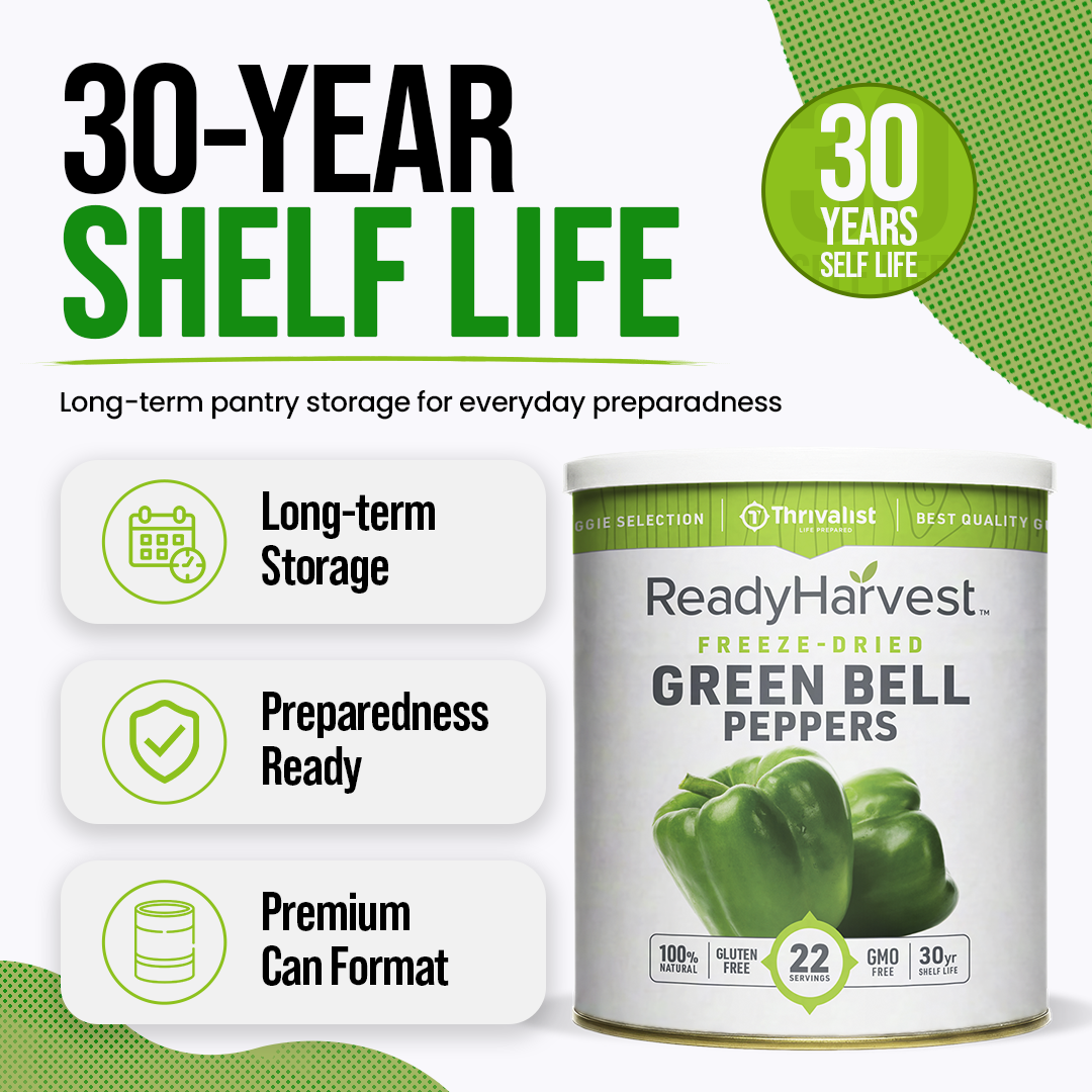 Ready Harvest Freeze-Dried Green Bell Peppers (30-Year Shelf Life)