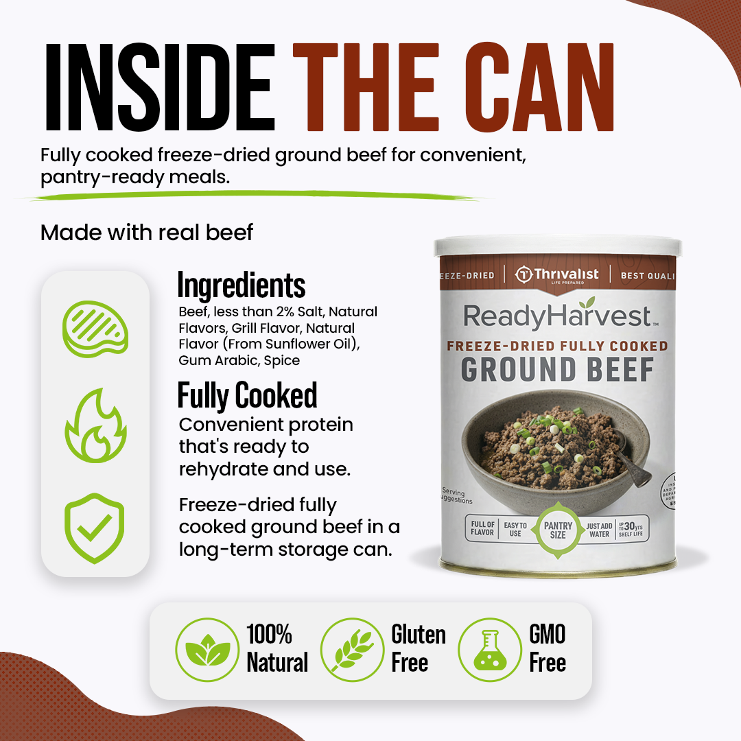 Ready Harvest Pantry Can – Freeze-Dried Fully Cooked Ground Beef (8.7 oz)