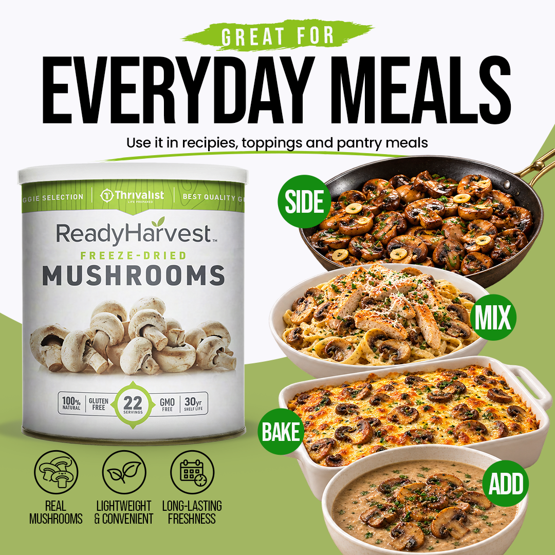 Ready Harvest Freeze-Dried Mushroom Slices (30-Year Shelf Life)