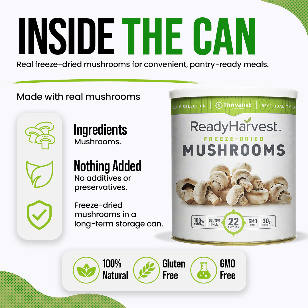 Ready Harvest Freeze-Dried Mushroom Slices (30-Year Shelf Life)