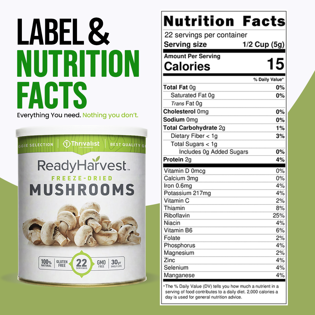 Ready Harvest Freeze-Dried Mushroom Slices (30-Year Shelf Life)
