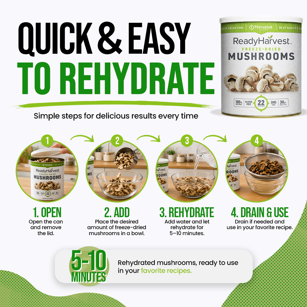 Ready Harvest Freeze-Dried Mushroom Slices (30-Year Shelf Life)