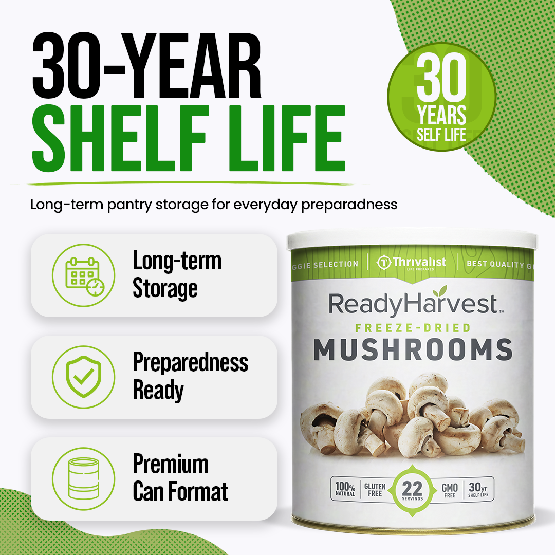 Ready Harvest Freeze-Dried Mushroom Slices (30-Year Shelf Life)