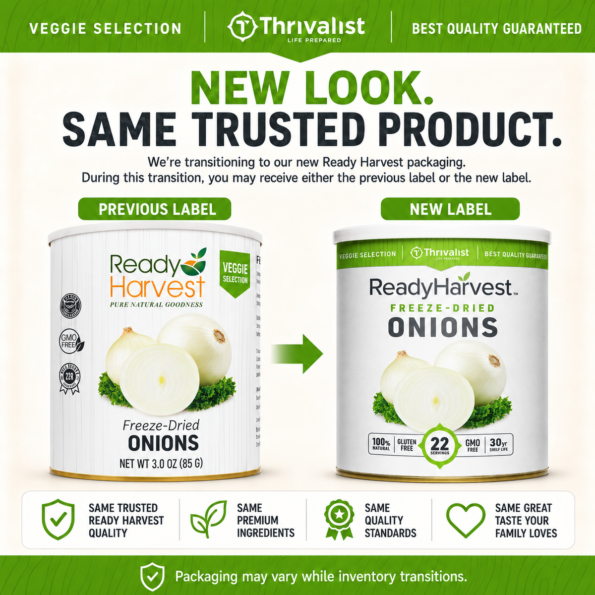 Ready Harvest Freeze-Dried Onions (30-Year Shelf Life)