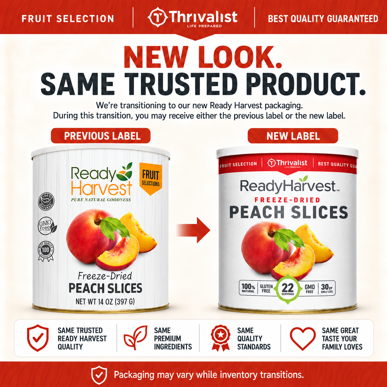 Ready Harvest Freeze-Dried Peach Slices (30-Year Shelf Life)