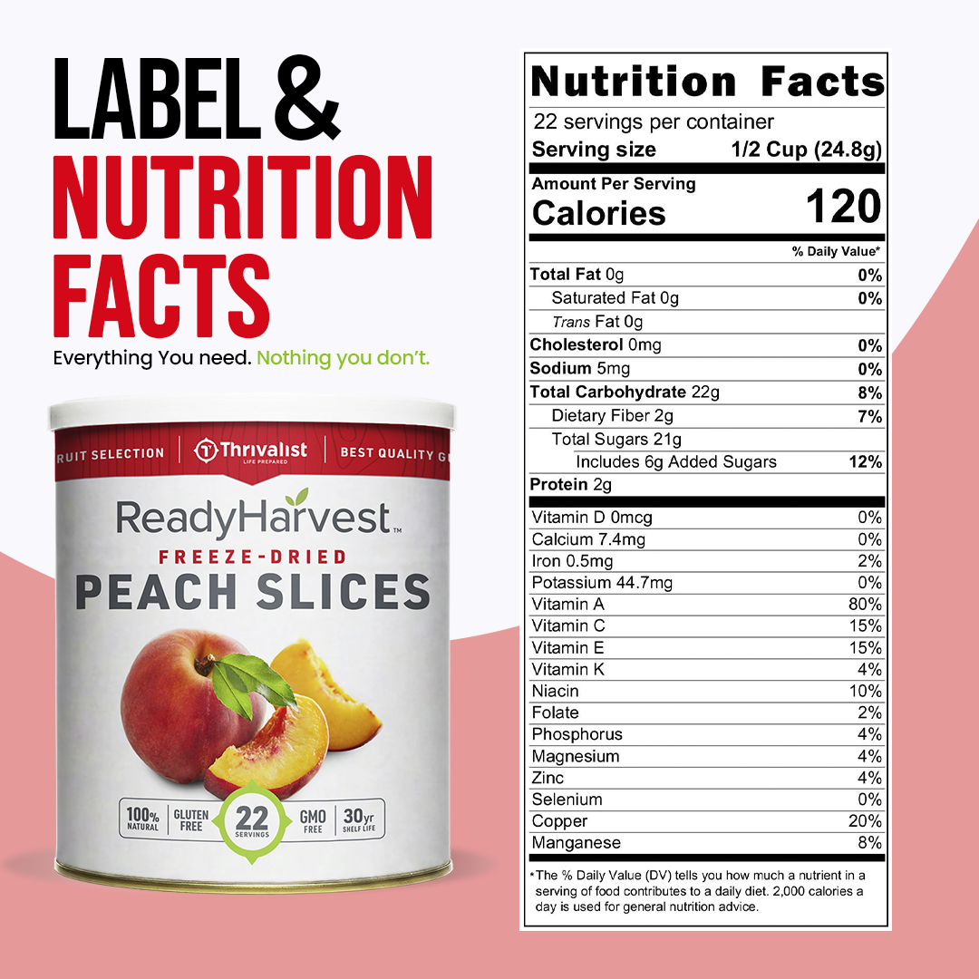 Ready Harvest Freeze-Dried Peach Slices (30-Year Shelf Life)
