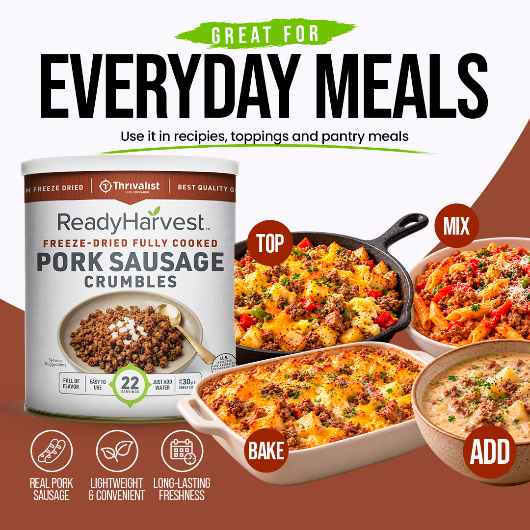 Ready Harvest Freeze-Dried Pork Sausage Crumbles (Fully Cooked)