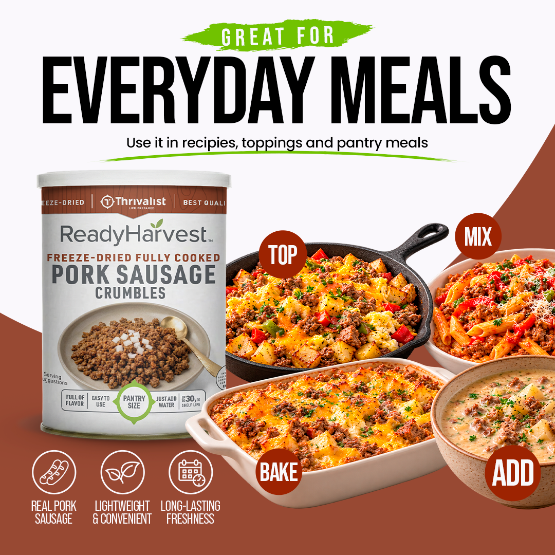 Ready Harvest Pantry Can – Freeze-Dried Fully Cooked Pork Sausage Crumbles (10 oz)