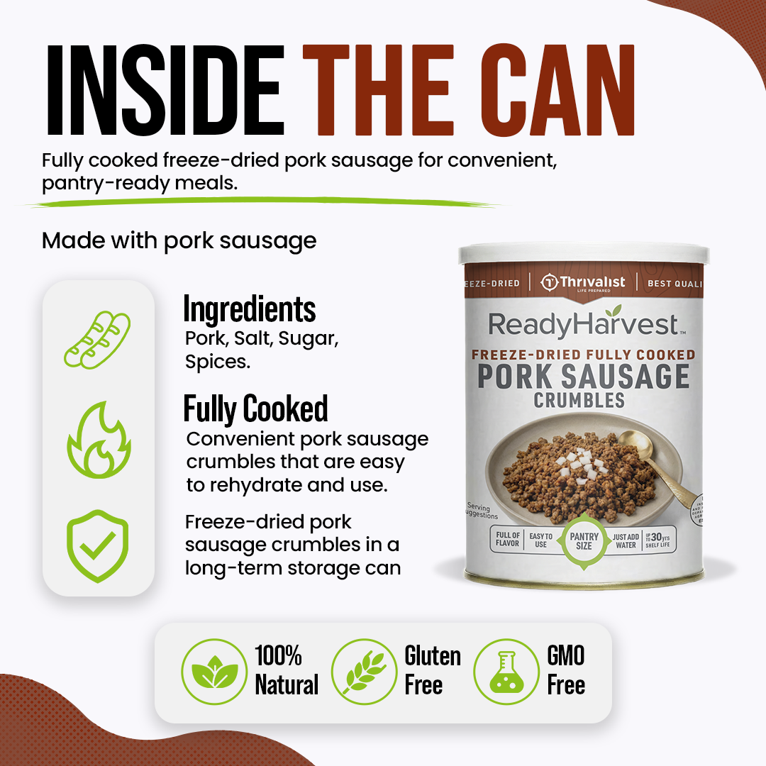 Ready Harvest Pantry Can – Freeze-Dried Fully Cooked Pork Sausage Crumbles (10 oz)
