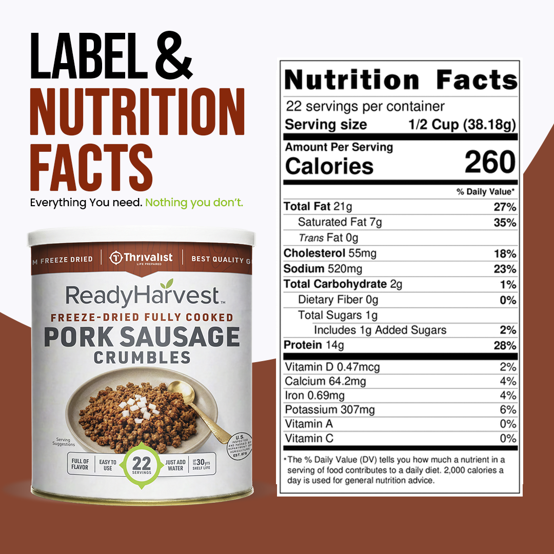 Ready Harvest Freeze-Dried Pork Sausage Crumbles (Fully Cooked)