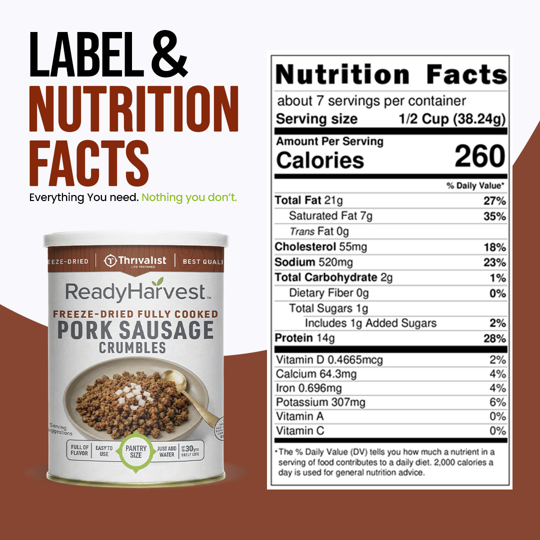 Ready Harvest Pantry Can – Freeze-Dried Fully Cooked Pork Sausage Crumbles (10 oz)