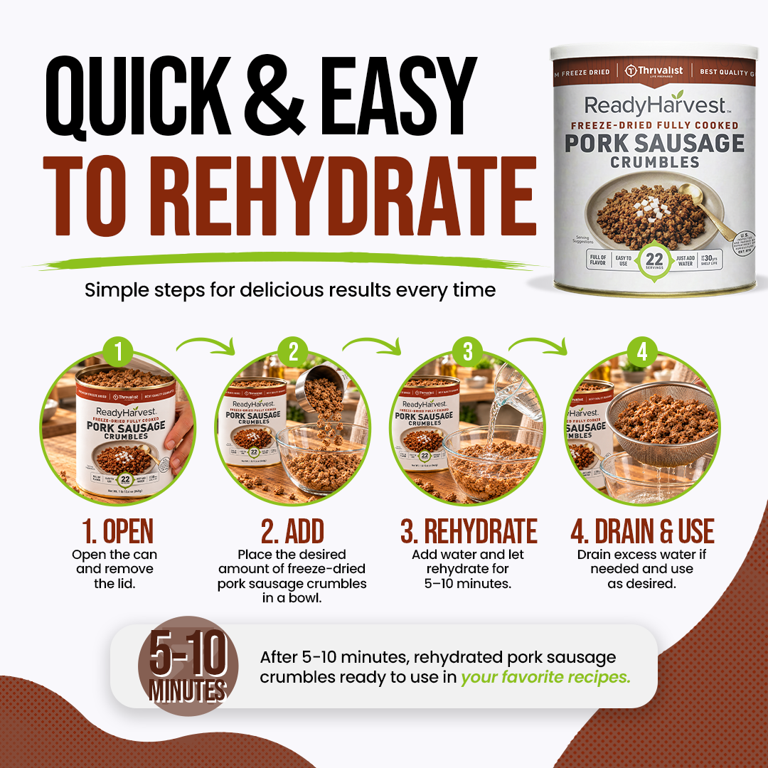 Ready Harvest Freeze-Dried Pork Sausage Crumbles (Fully Cooked)