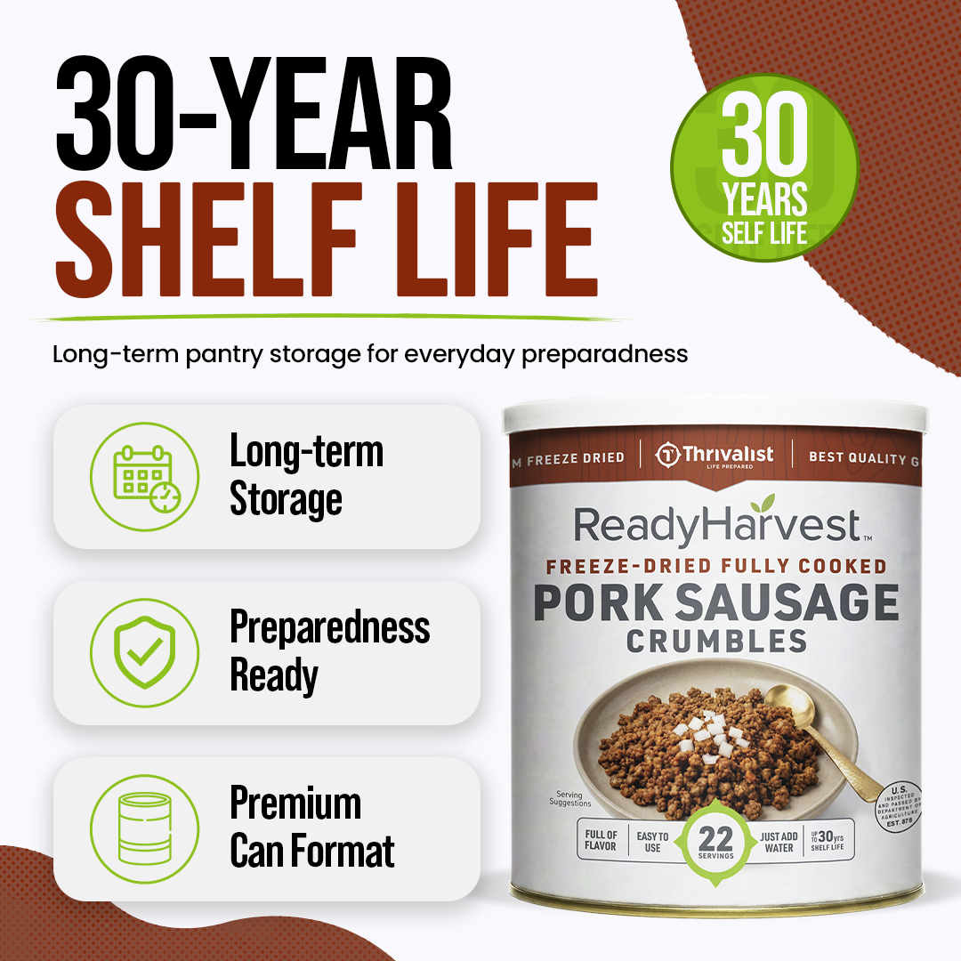 Ready Harvest Freeze-Dried Pork Sausage Crumbles (Fully Cooked)