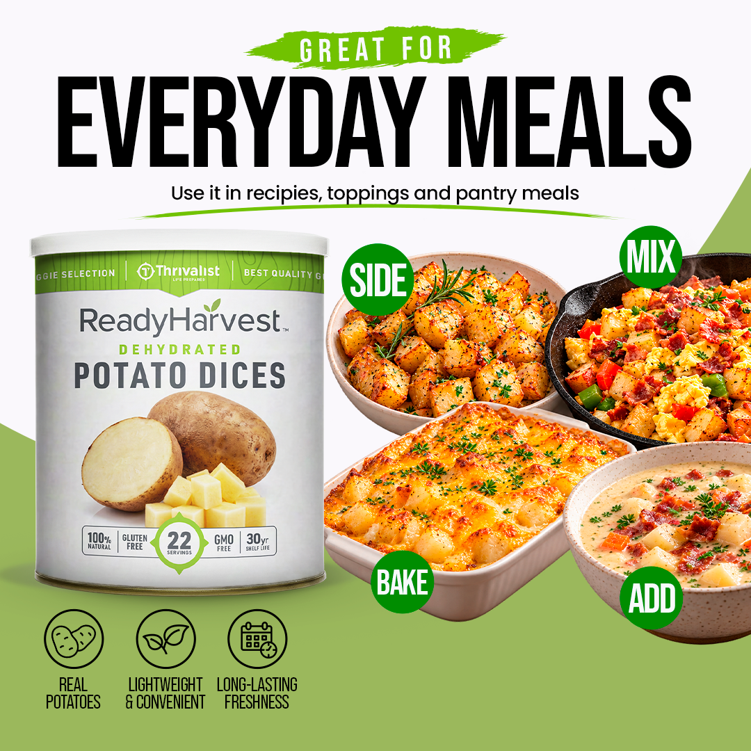 Ready Harvest Dehydrated Potato Dices (30-Year Shelf Life)