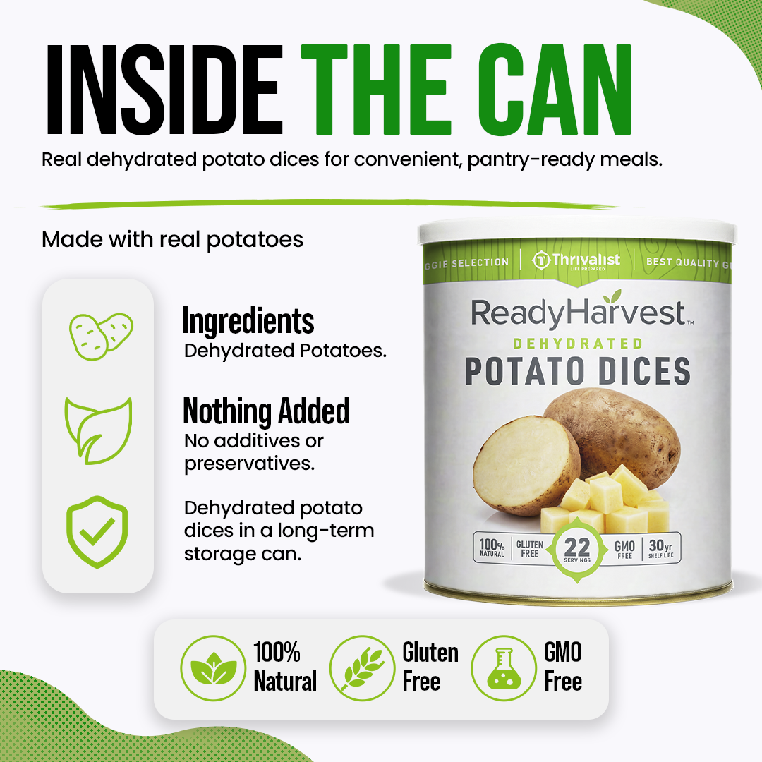 Ready Harvest Dehydrated Potato Dices (30-Year Shelf Life)