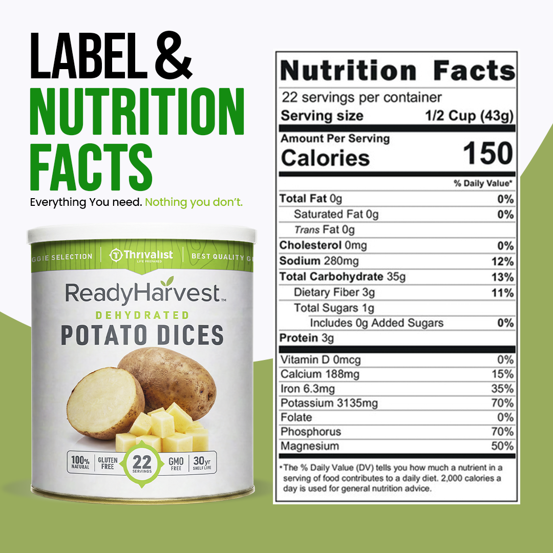 Ready Harvest Dehydrated Potato Dices (30-Year Shelf Life)