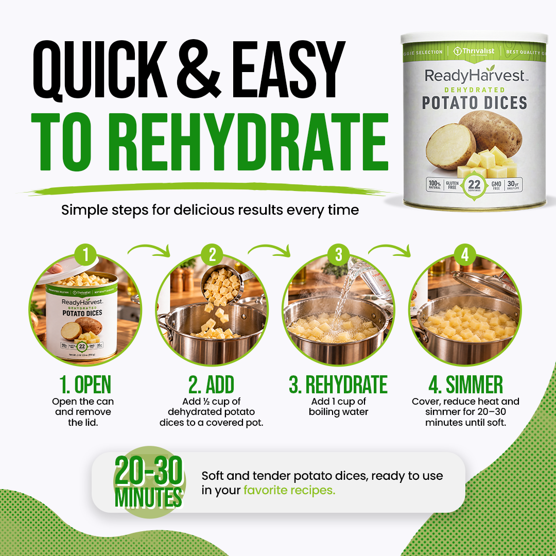 Ready Harvest Dehydrated Potato Dices (30-Year Shelf Life)