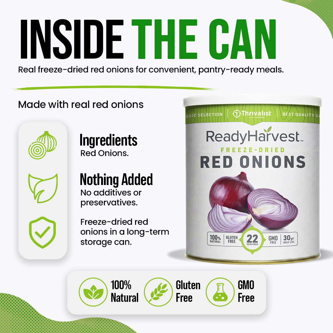 Ready Harvest Freeze-Dried Red Onions (30-Year Shelf Life)