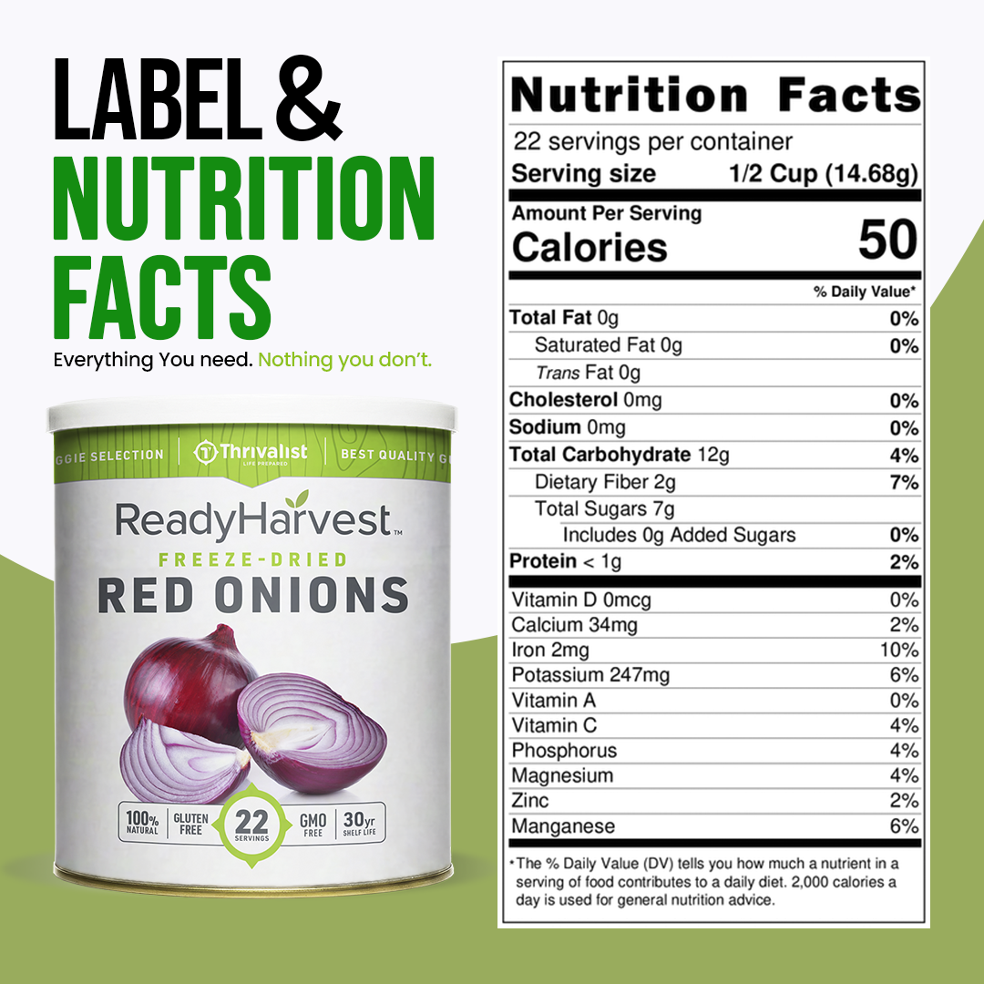 Ready Harvest Freeze-Dried Red Onions (30-Year Shelf Life)