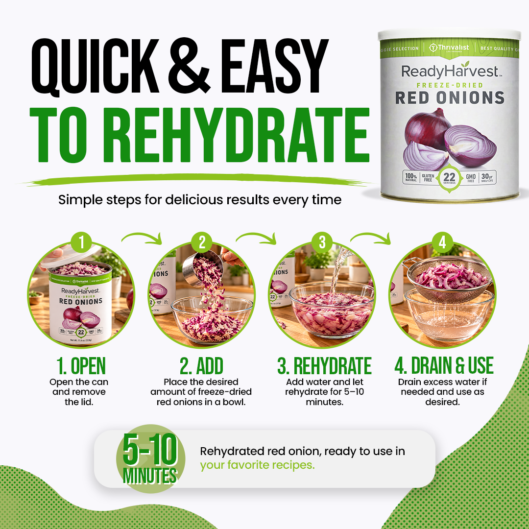 Ready Harvest Freeze-Dried Red Onions (30-Year Shelf Life)
