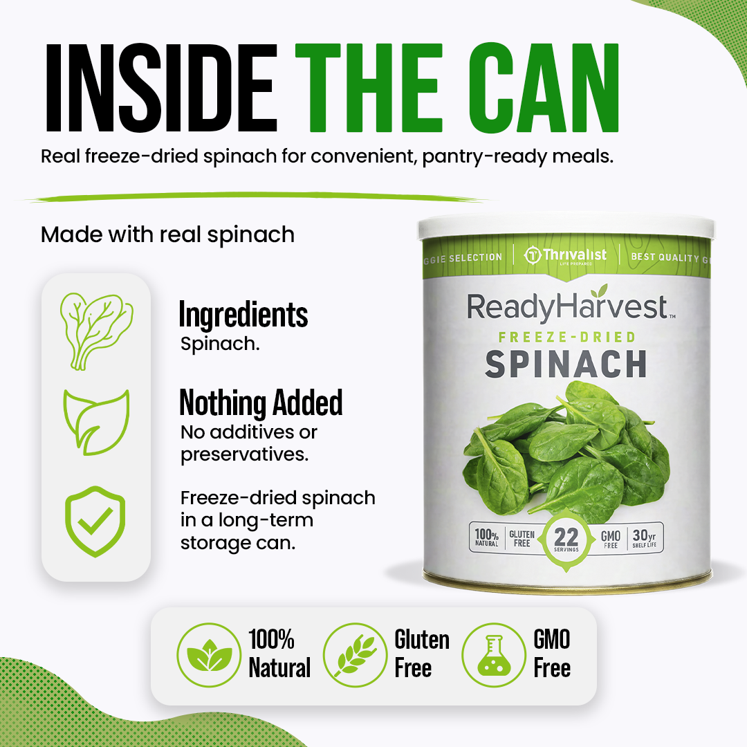 Ready Harvest Freeze-Dried Spinach (30-Year Shelf Life)
