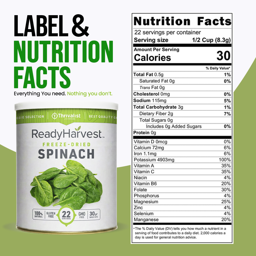Ready Harvest Freeze-Dried Spinach (30-Year Shelf Life)