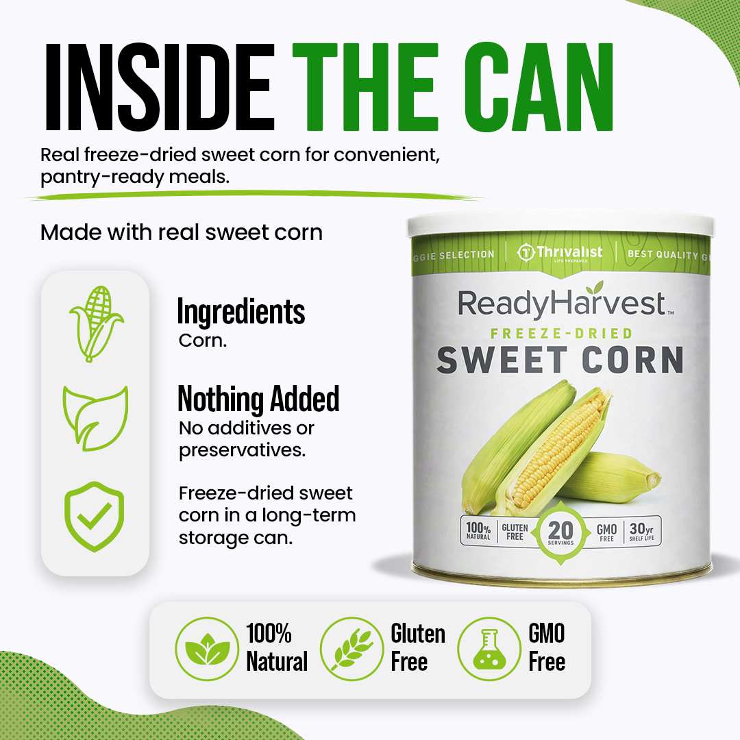Ready Harvest Freeze-Dried Sweet Corn (30-Year Shelf Life)
