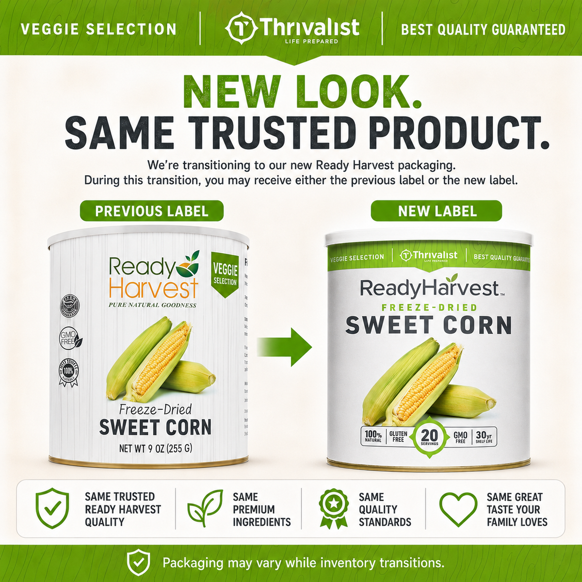 Ready Harvest Freeze-Dried Sweet Corn (30-Year Shelf Life)