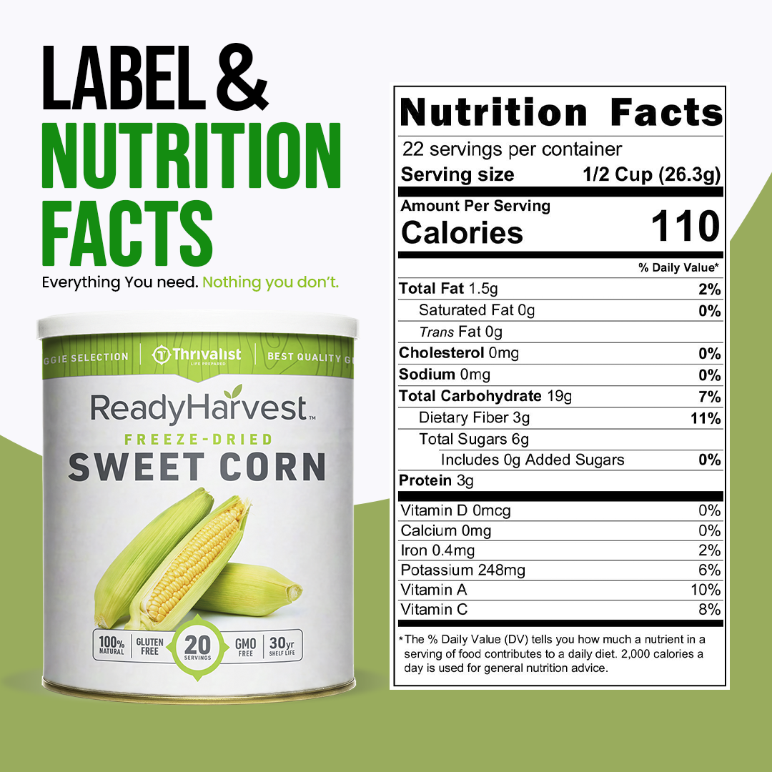 Ready Harvest Freeze-Dried Sweet Corn (30-Year Shelf Life)