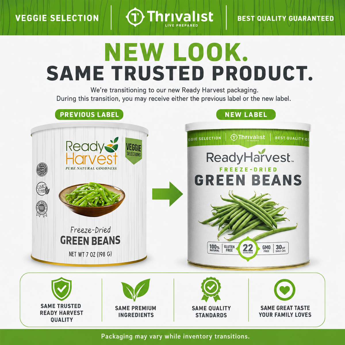 Ready Harvest Freeze-Dried Green Beans (30-Year Shelf Life)