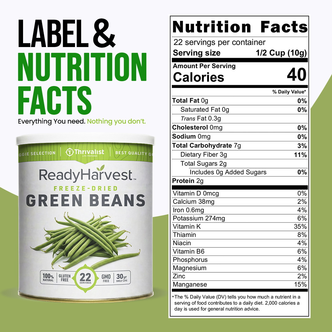 Ready Harvest Freeze-Dried Green Beans (30-Year Shelf Life)