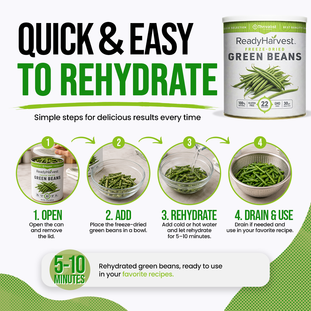 Ready Harvest Freeze-Dried Green Beans (30-Year Shelf Life)