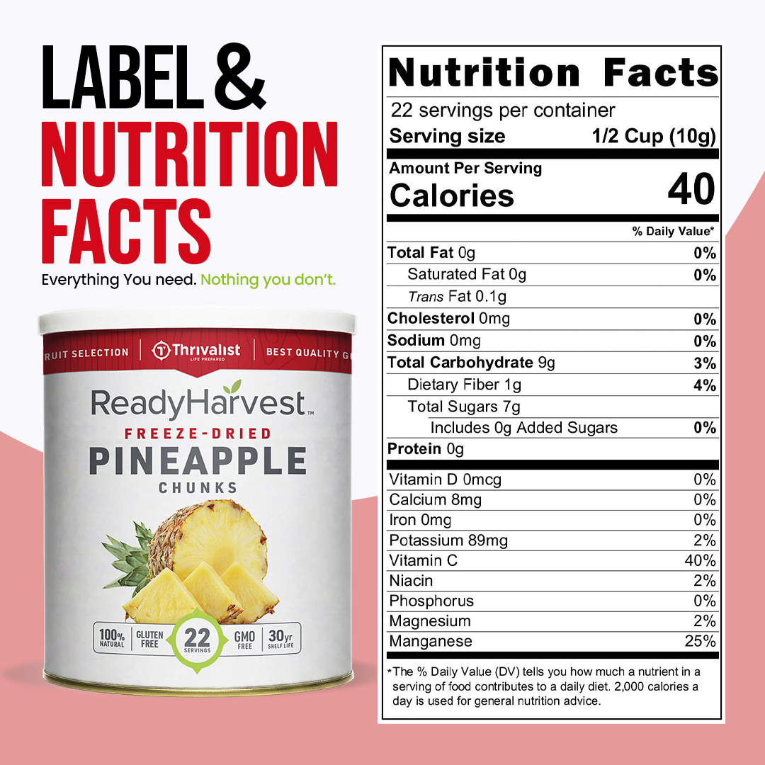 Ready Harvest Freeze-Dried Pineapple Chunks (30-Year Shelf Life)