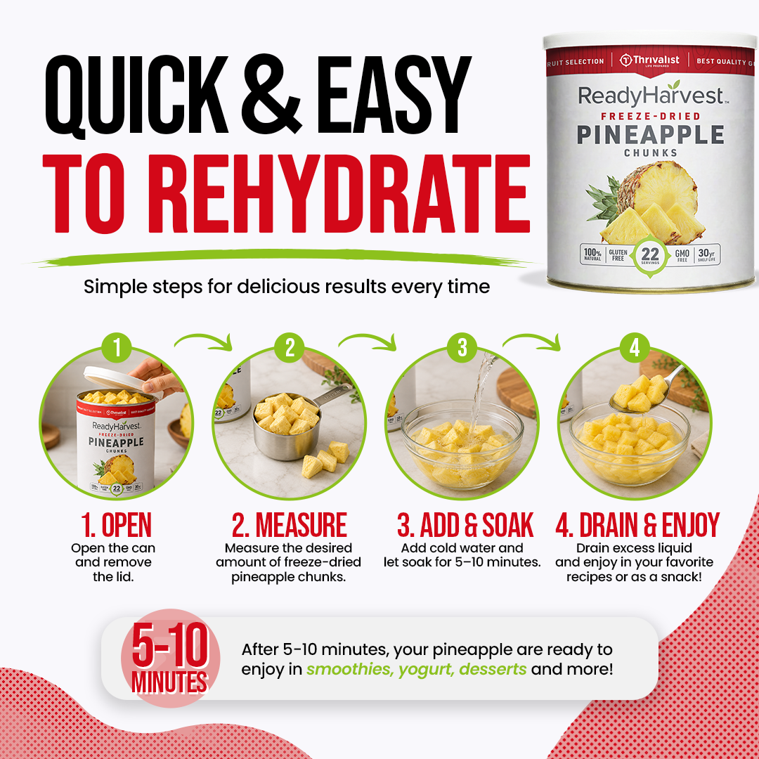 Ready Harvest Freeze-Dried Pineapple Chunks (30-Year Shelf Life)
