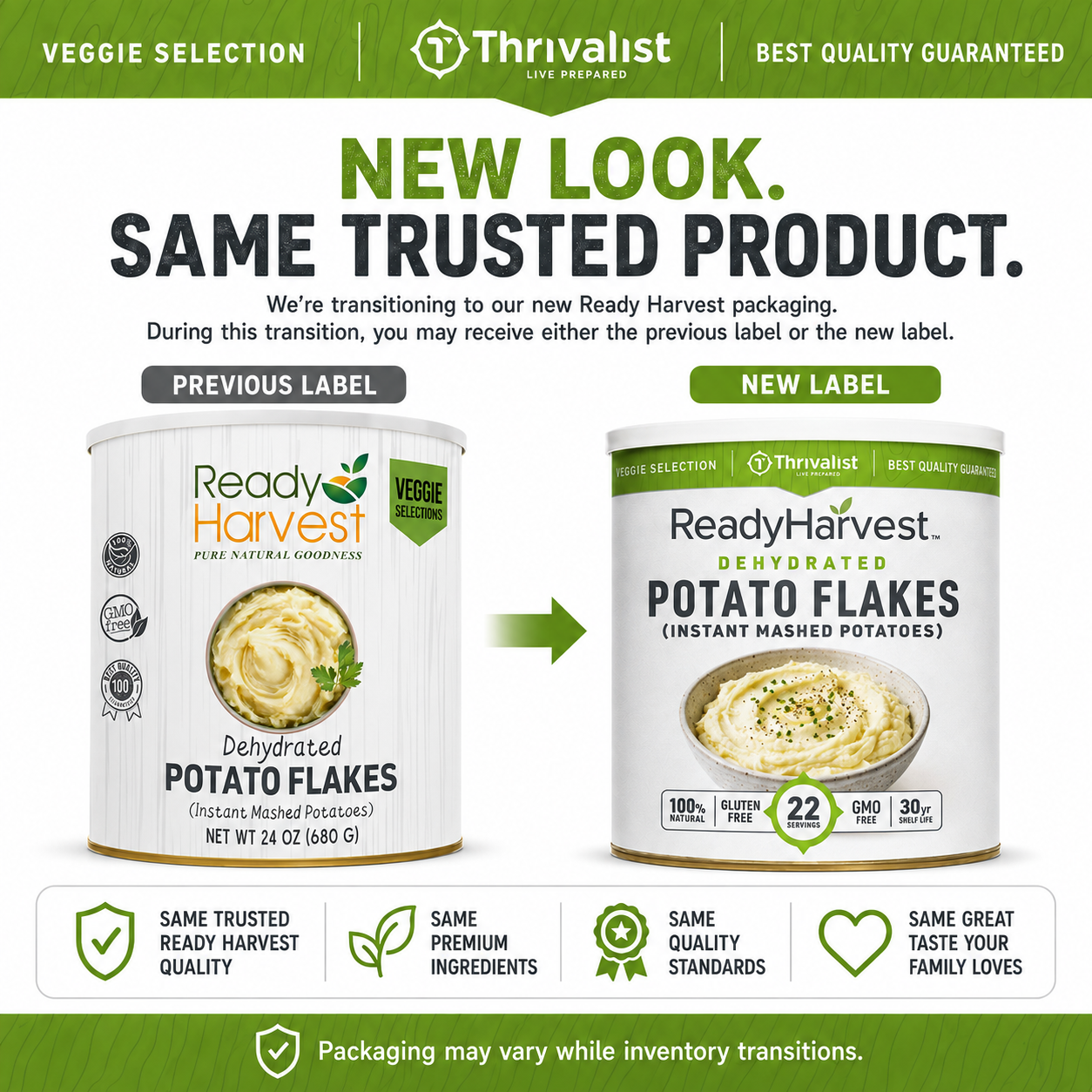 Ready Harvest Dehydrated Potato Flakes (30-Year Shelf Life)