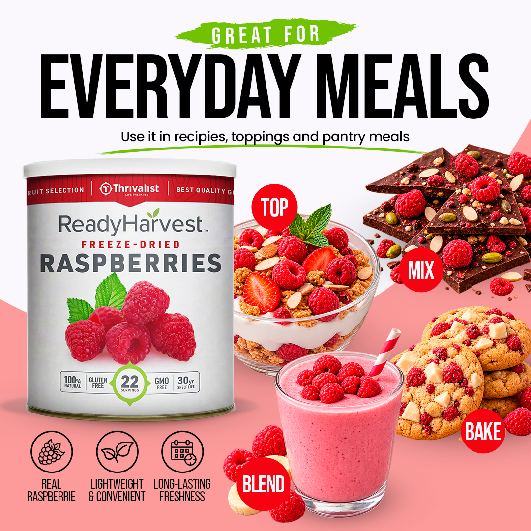 Ready Harvest Freeze-Dried Whole Raspberries (30-Year Shelf Life)