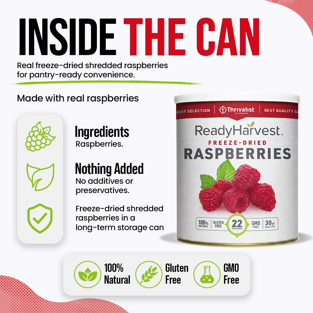 Ready Harvest Freeze-Dried Whole Raspberries (30-Year Shelf Life)