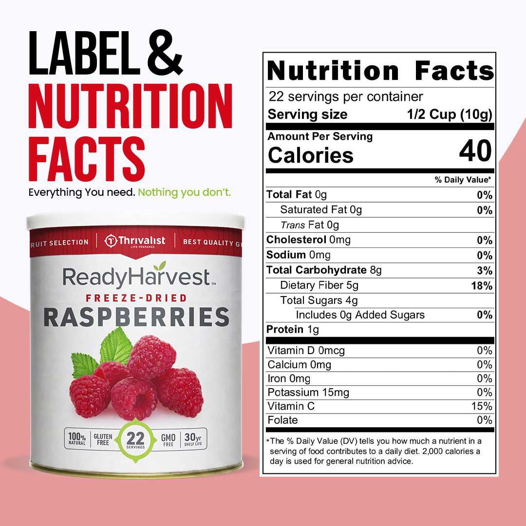 Ready Harvest Freeze-Dried Whole Raspberries (30-Year Shelf Life)