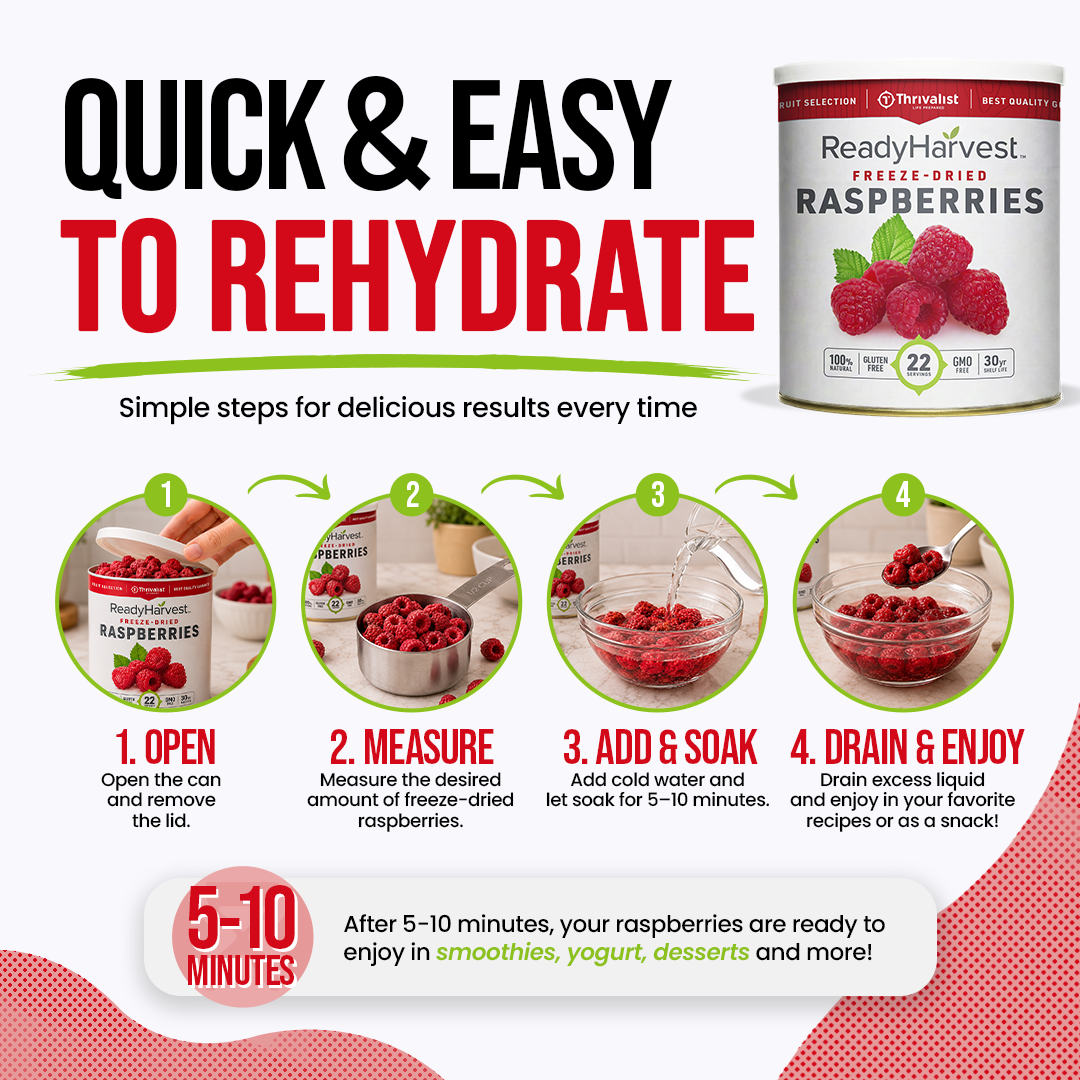 Ready Harvest Freeze-Dried Whole Raspberries (30-Year Shelf Life)