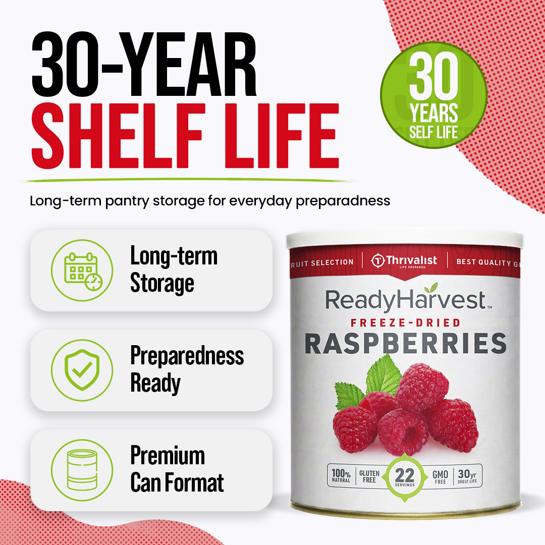 Ready Harvest Freeze-Dried Whole Raspberries (30-Year Shelf Life)