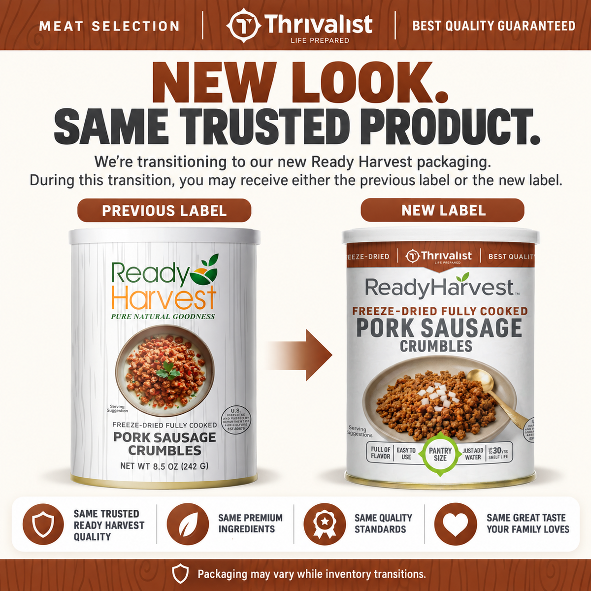 Ready Harvest Pantry Can – Freeze-Dried Fully Cooked Pork Sausage Crumbles (10 oz)