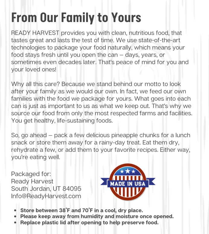 Ready Harvest Freeze-Dried Organic Pineapple (30-Year Shelf Life)