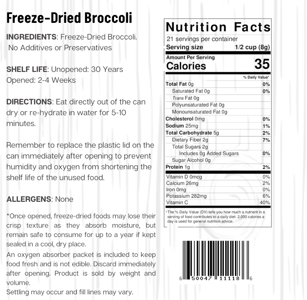 Ready Harvest Freeze-Dried Broccoli (30-Year Shelf Life)