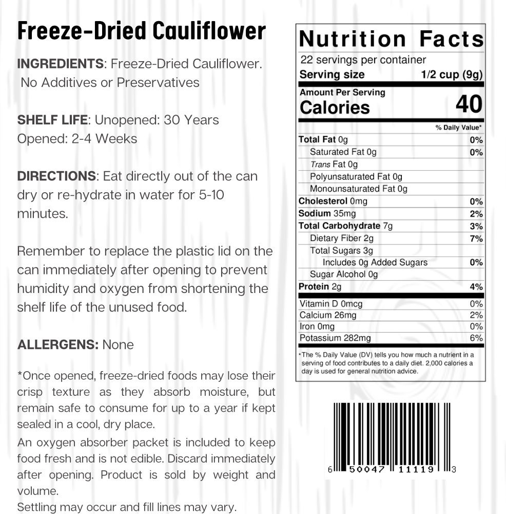 Ready Harvest Freeze-Dried Cauliflower (30-Year Shelf Life)