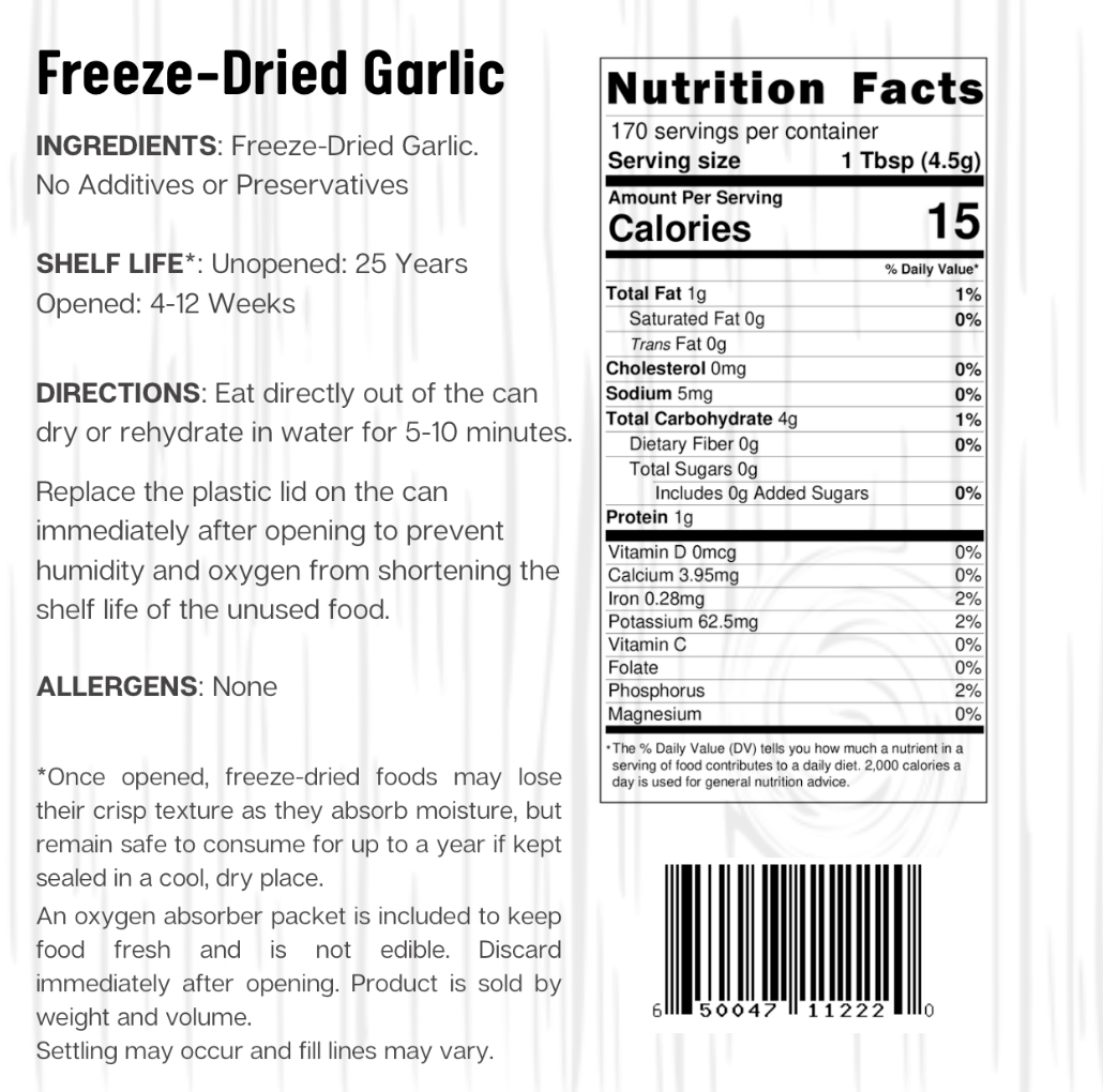 Ready Harvest Freeze-Dried Garlic (25-Year Shelf Life)