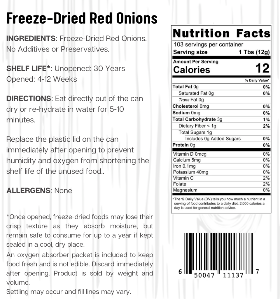 Ready Harvest Freeze-Dried Red Onions (30-Year Shelf Life)