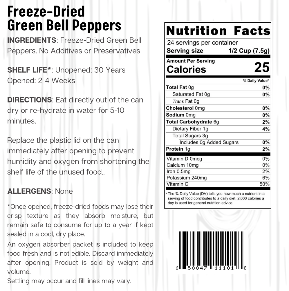 Ready Harvest Freeze-Dried Green Peppers (30-Year Shelf Life)
